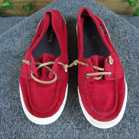 SPERRY Women's Boat Shoe Red Fabric‎ Sz 6 Medium Used 2025 - Picture 2 of 6